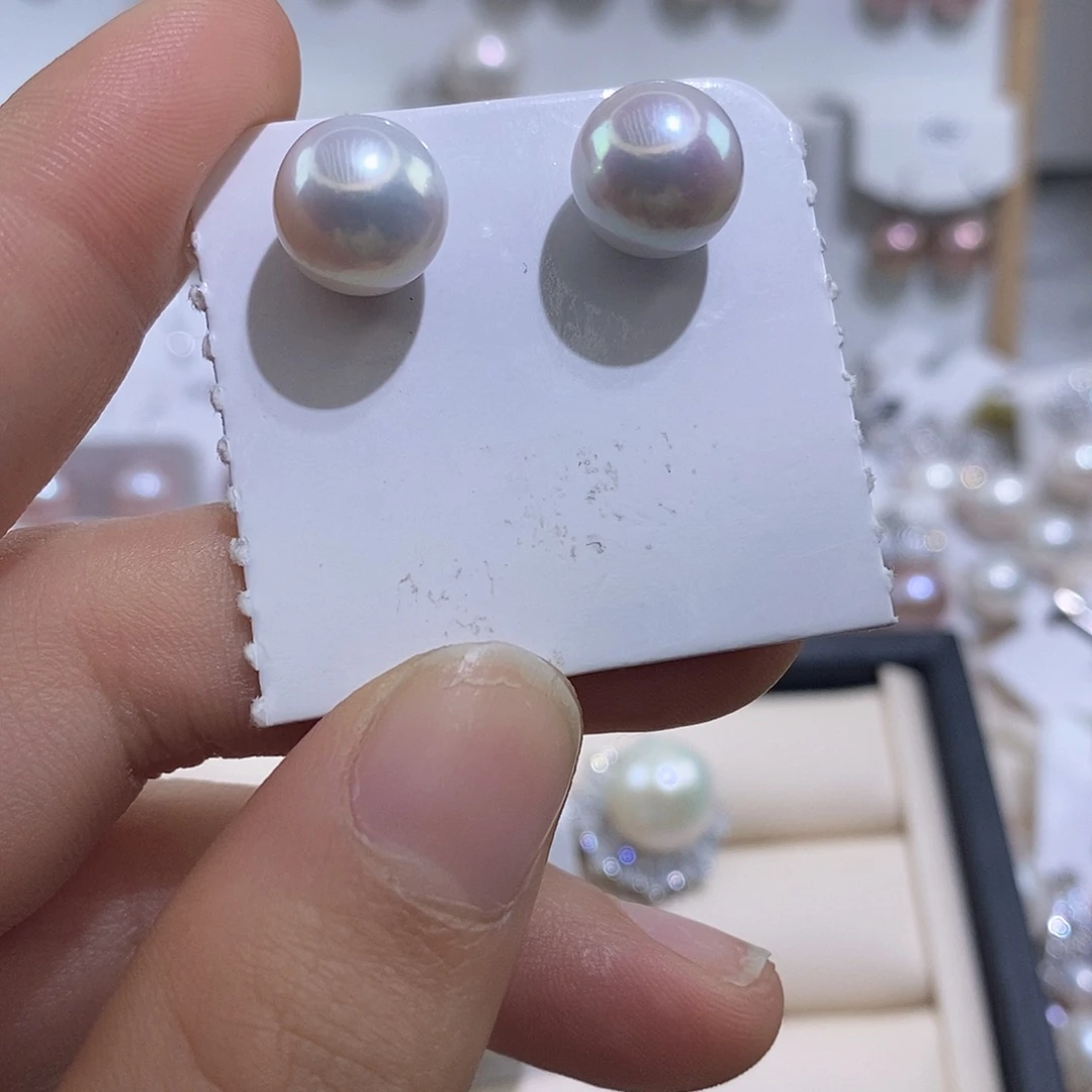 银S925镶嵌耳饰淡水珍珠10.3mm