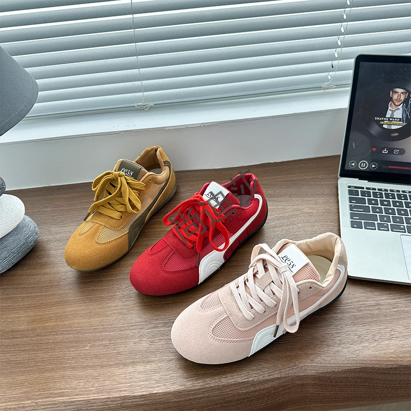 夏季透气真皮德迅2025新款韩版芒果头休闲鞋运动鞋女鞋平底时尚
