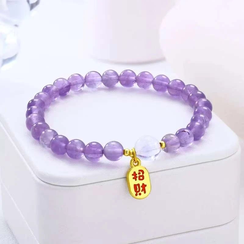 晶莹星天然水晶紫水晶+白水晶6mm