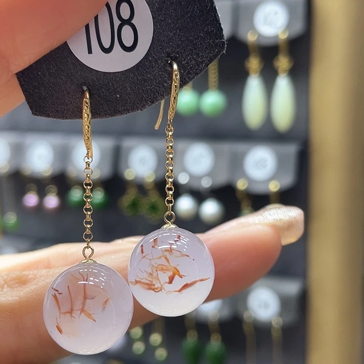 南红玛瑙耳饰18K金镶嵌