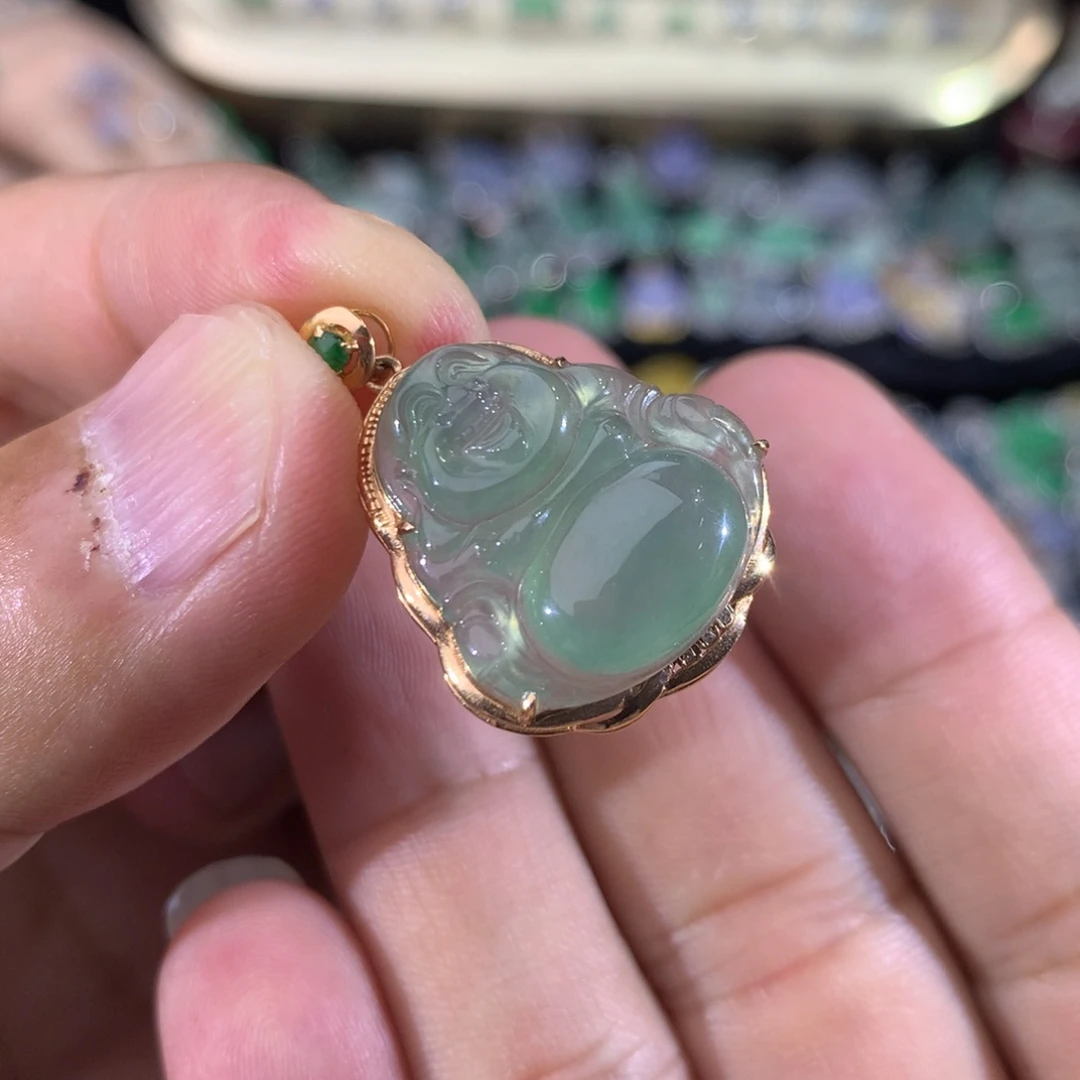 翡翠18K金镶嵌吊坠(不含链)