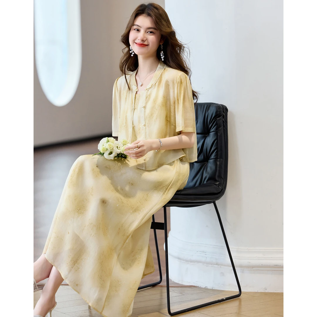 TG7EAL1C7【吸睛国风套装】25夏短款衬衣开衫小衫短袖/吊带连衣裙