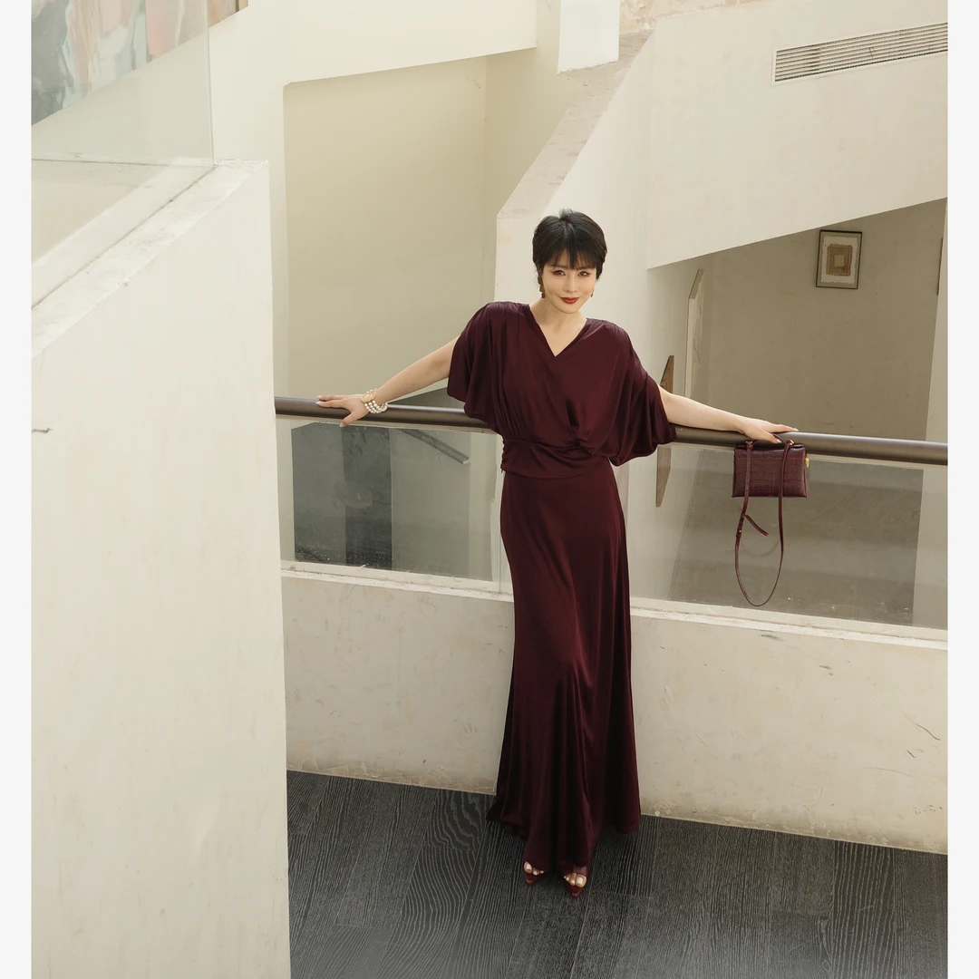 【催眠】进口全醋酸光感凉肤弹力立裁V领交叉上衣半身长裙（裱里）