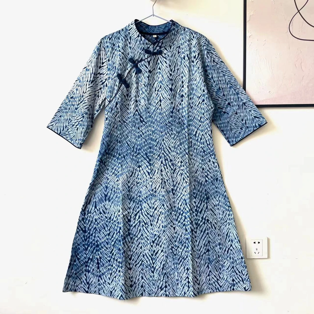 【斜襟扎染改良旗袍裙】非遗手工扎染高品质国风隐形拉链春夏复古