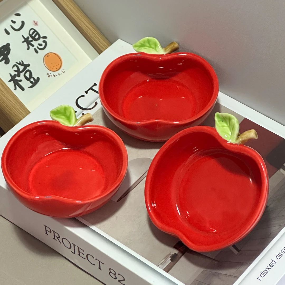 创意苹果宠物饭碗陶瓷易清洗防打翻易清洗金丝熊家具喂食器