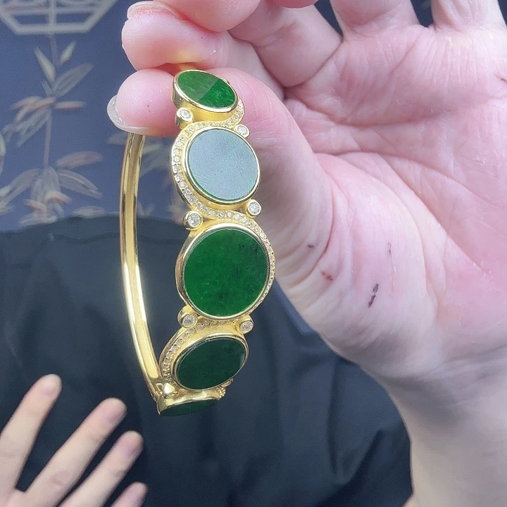 翡翠手镯银S925镶嵌特价 有黑点 大漏