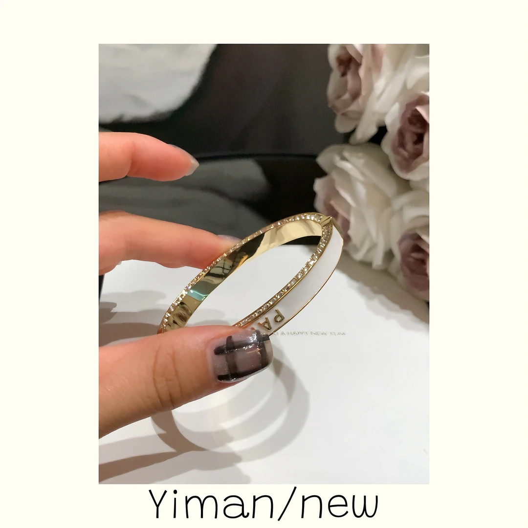 铜合金合成锆石手镯 重工微镶白色珐琅手镯MZ3672