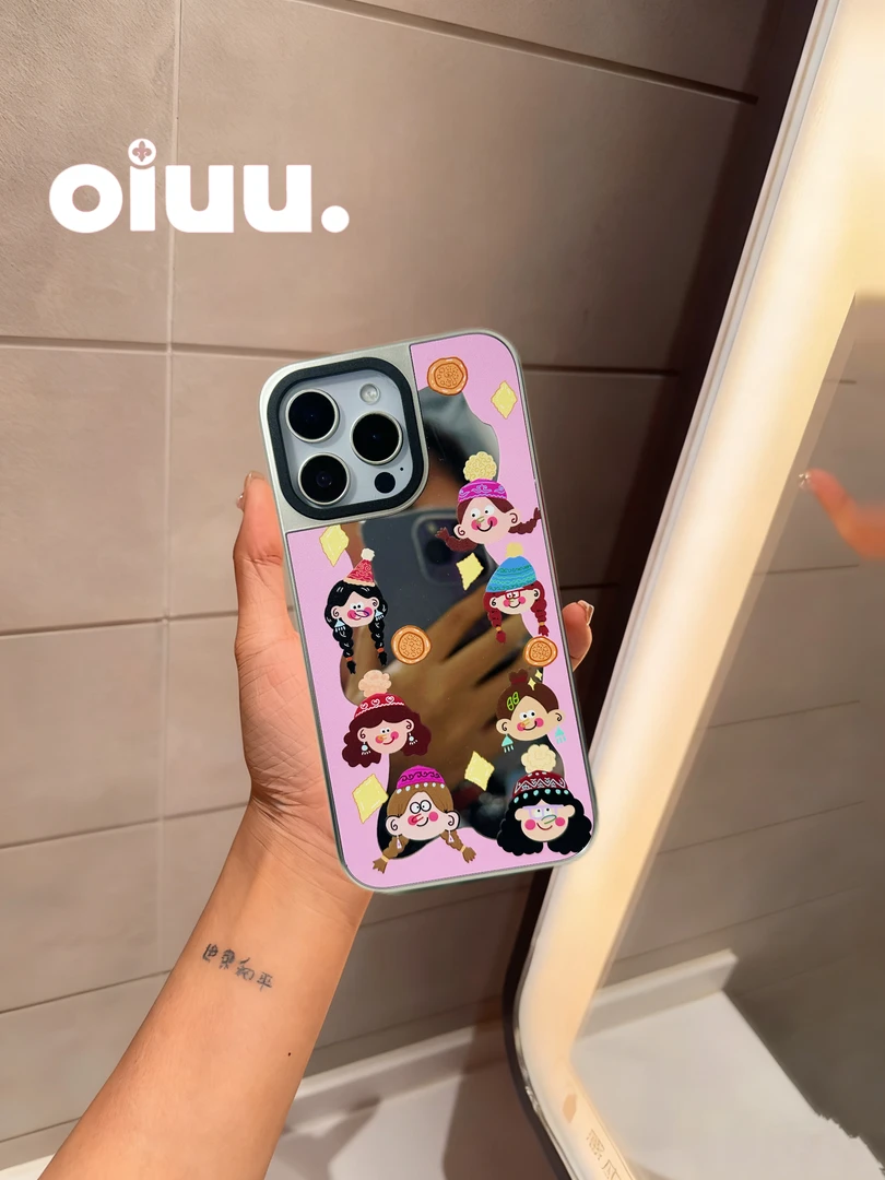 【Oiuu】哈萨克磁吸手机壳新疆包邮可爱卡通女孩防摔个性趣味镜面款