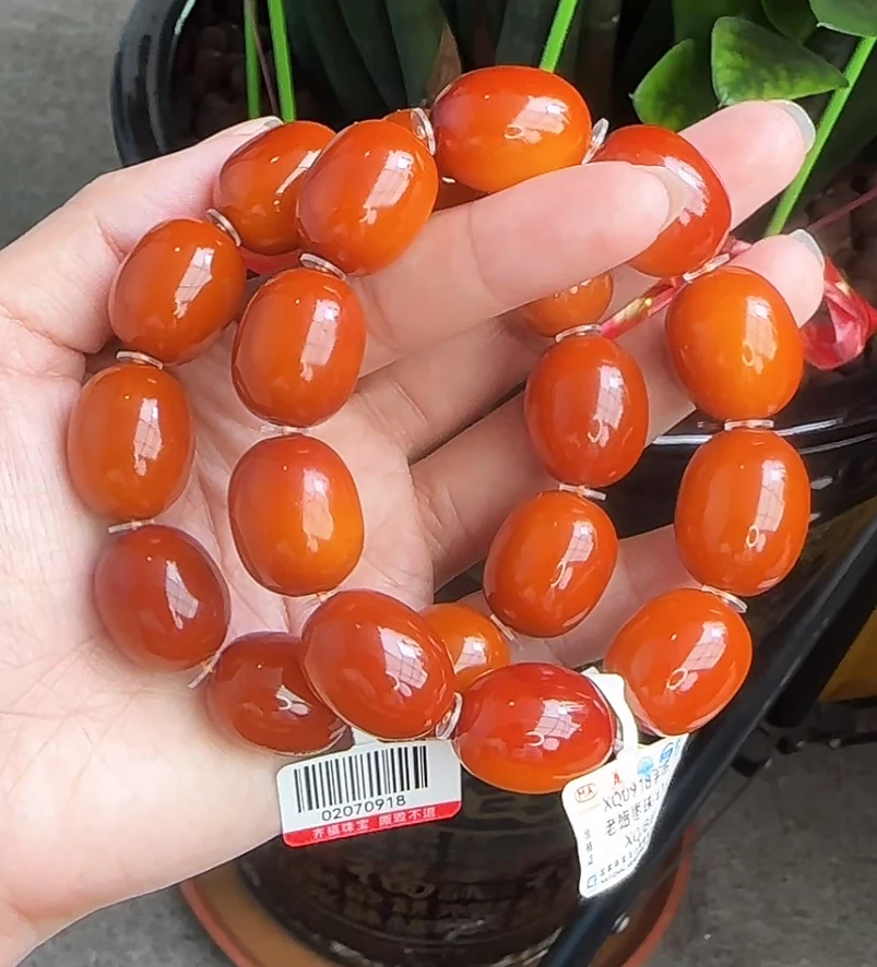 【齐福珠宝】XQ0918/±16mm天然琥珀老腊枣珠手串 （多样性发其一）
