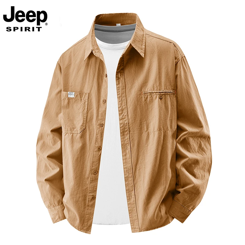 JEEPSPIRIT吉普春秋季男士长袖衬衫宽松休闲衬衣百搭上衣外套男装