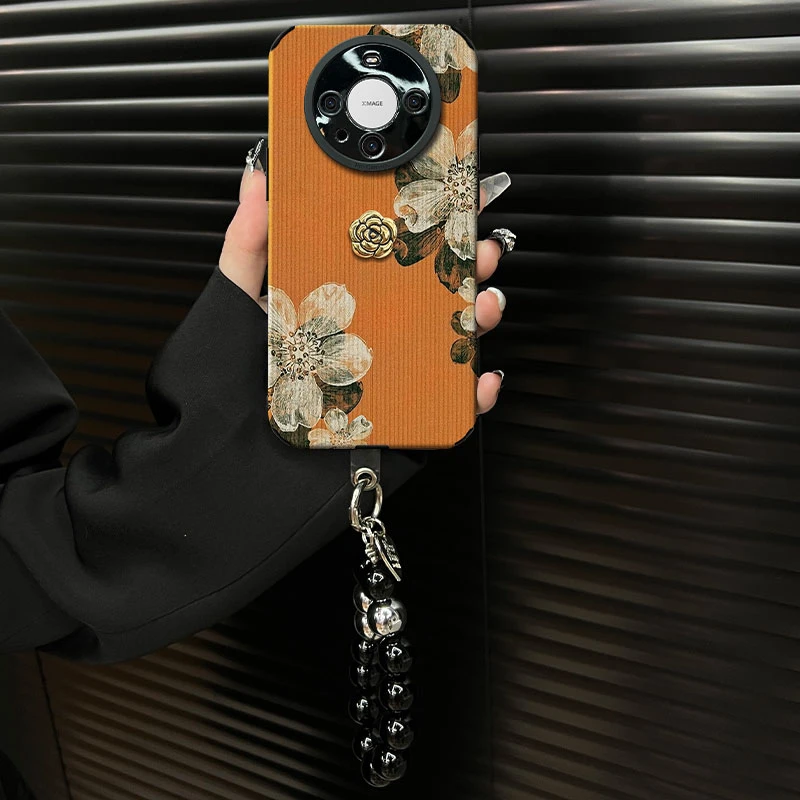 适用【华为mate60pro】清新花朵ins风小羊皮创意全包网红手机壳女款