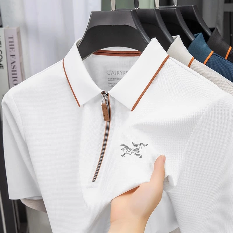 奥莱折扣刺绣款短袖t恤男20225新款冰丝polo衫速干夏休闲拉链翻领