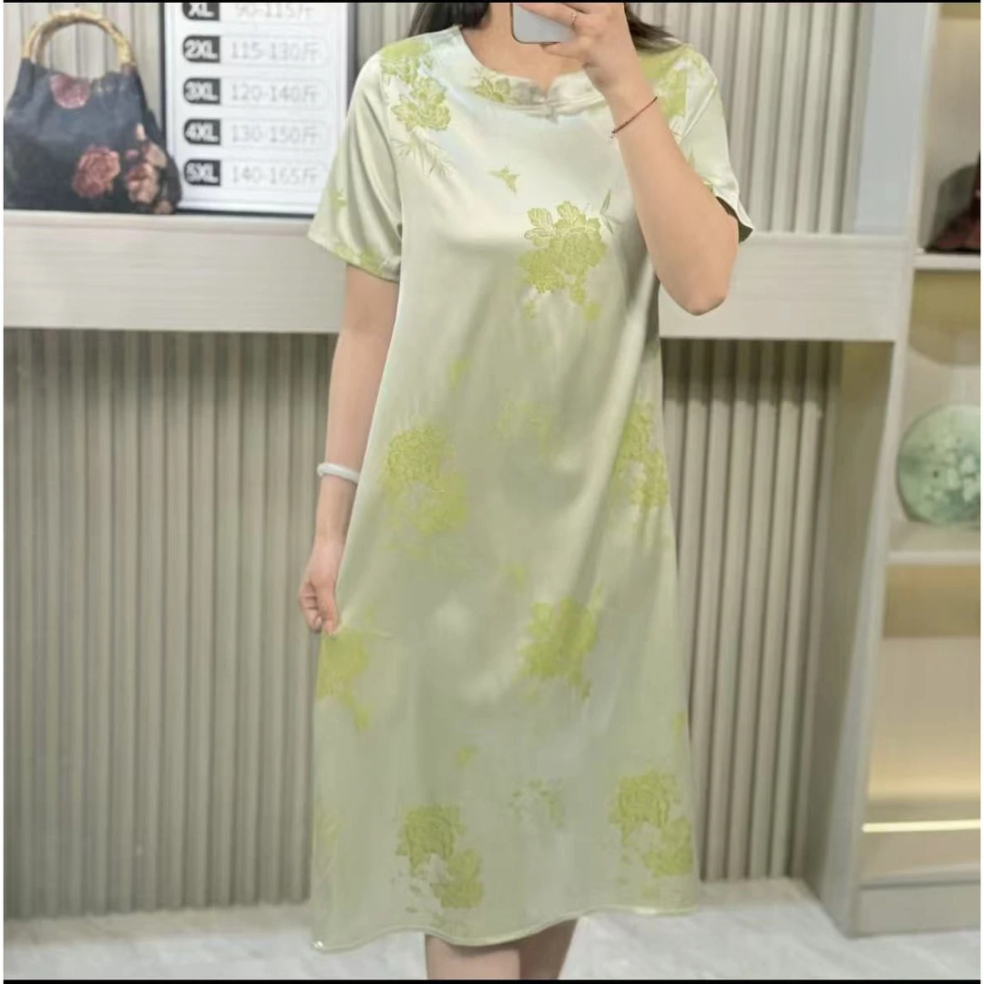 【绿蝶】 夏季显瘦气质时尚女士夏百搭休闲宽松中长款连衣裙2203