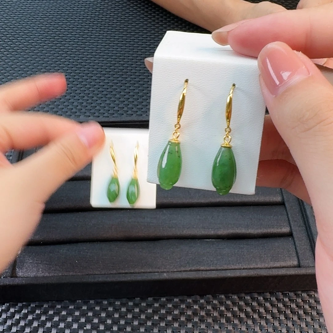 和田玉银S925镶嵌颈饰碧玉玉兰花耳环