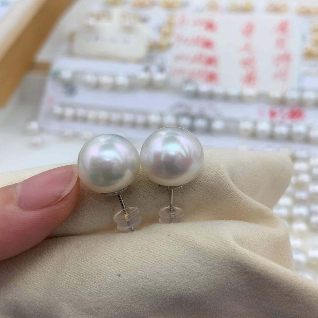 未镶嵌耳饰海水珍珠澳白炫彩13.5mm裸珠