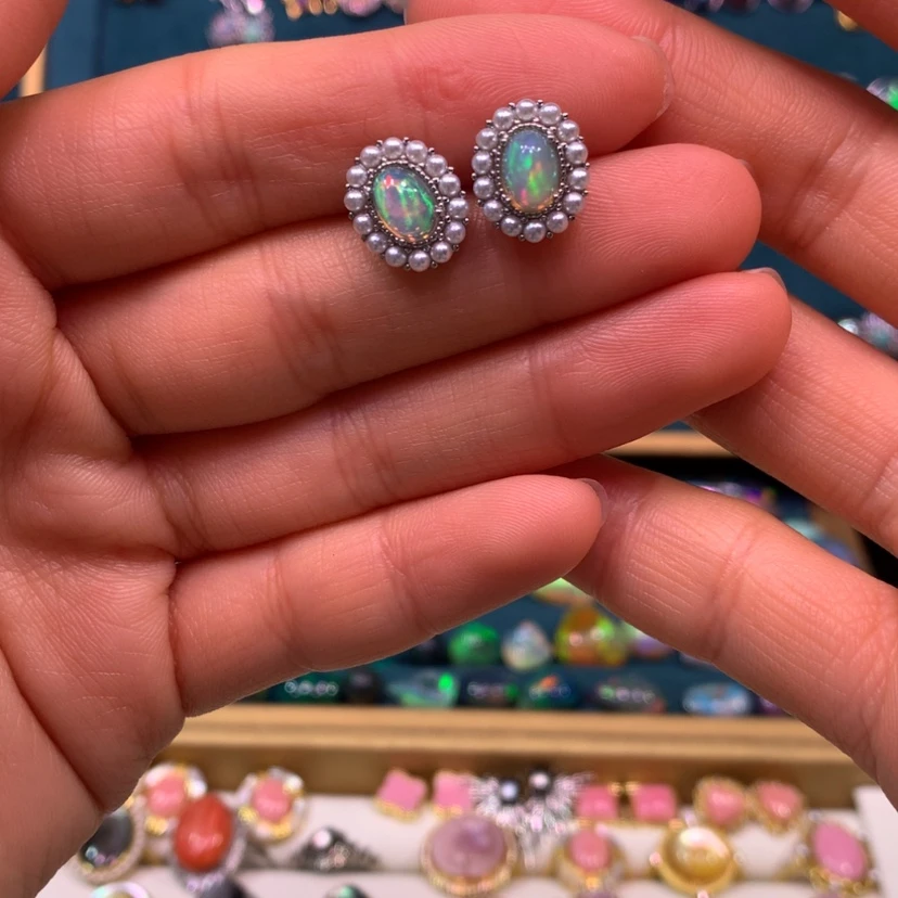 【闪购商品】欧泊耳钉款式银S925镶嵌