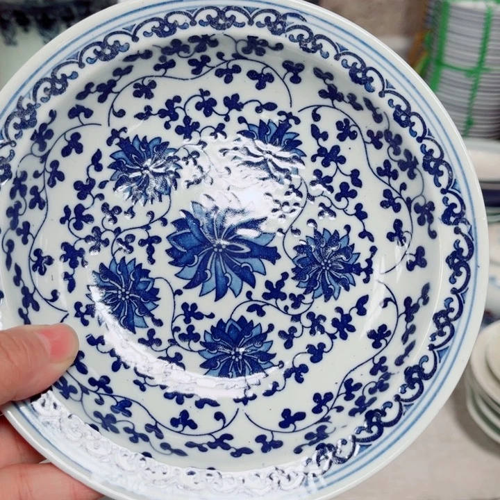 青花玲珑7寸窝盘杨莲花