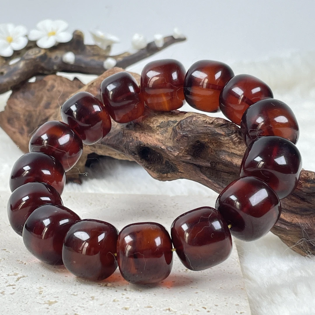 芷桦珠宝-天然缅甸血珀17+mm老型单圈手串手链男士女士红色琥珀