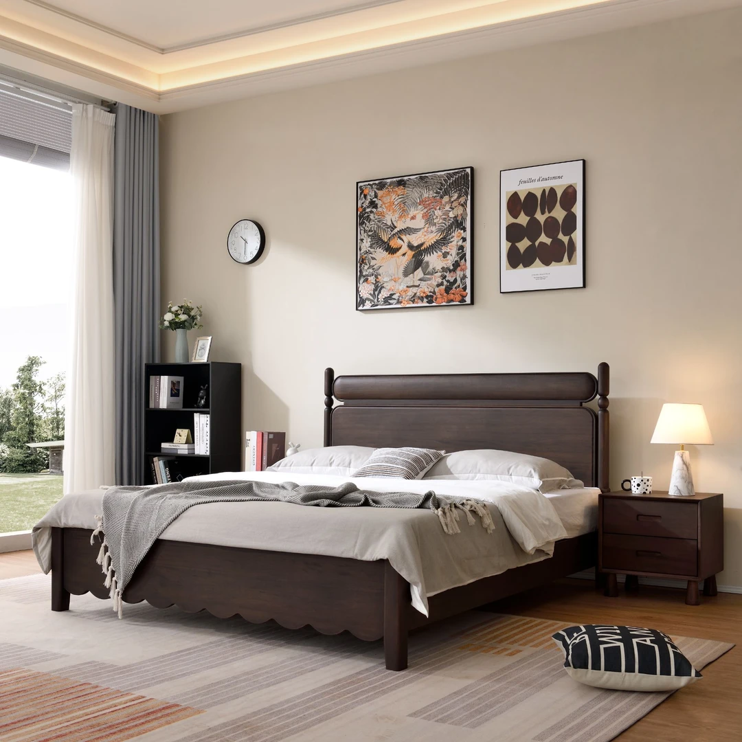 NY106#北美黑胡桃实全实床北欧1.5米婚床1.8米x2主卧双人床网红床