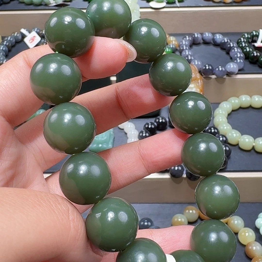 和田玉未镶嵌手链豆青 16 特细 和田