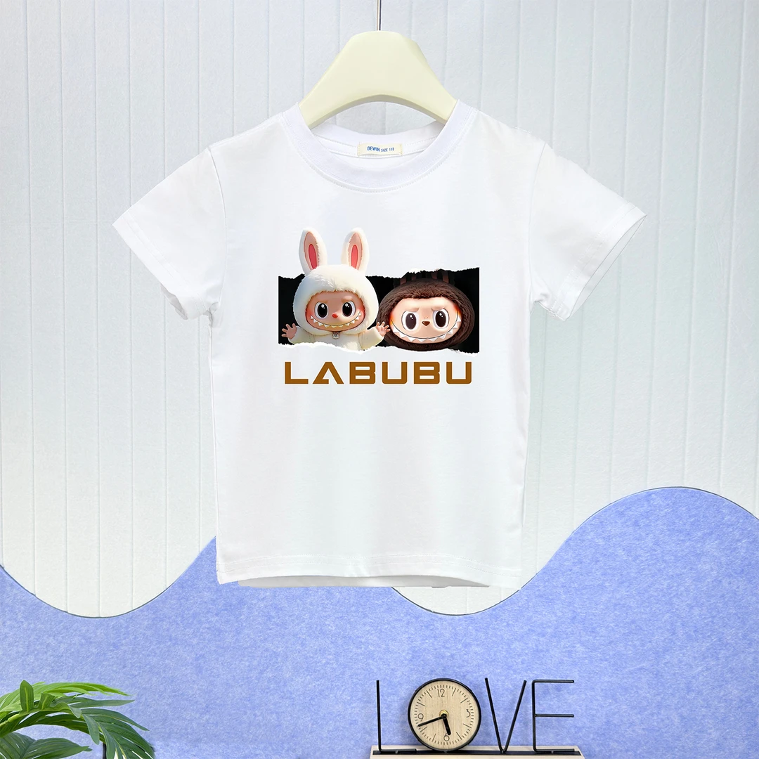 夏季短袖男女童卡通动漫LABUBUT恤时尚圆领印花拉布布
