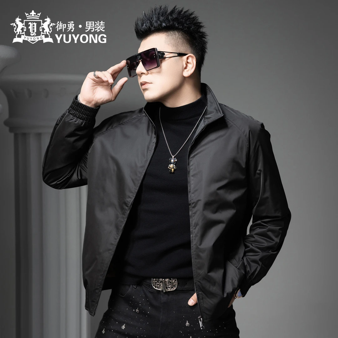 欧洲站秋季立领夹克男士2025新款潮流纯色大码上衣商务休闲外套男