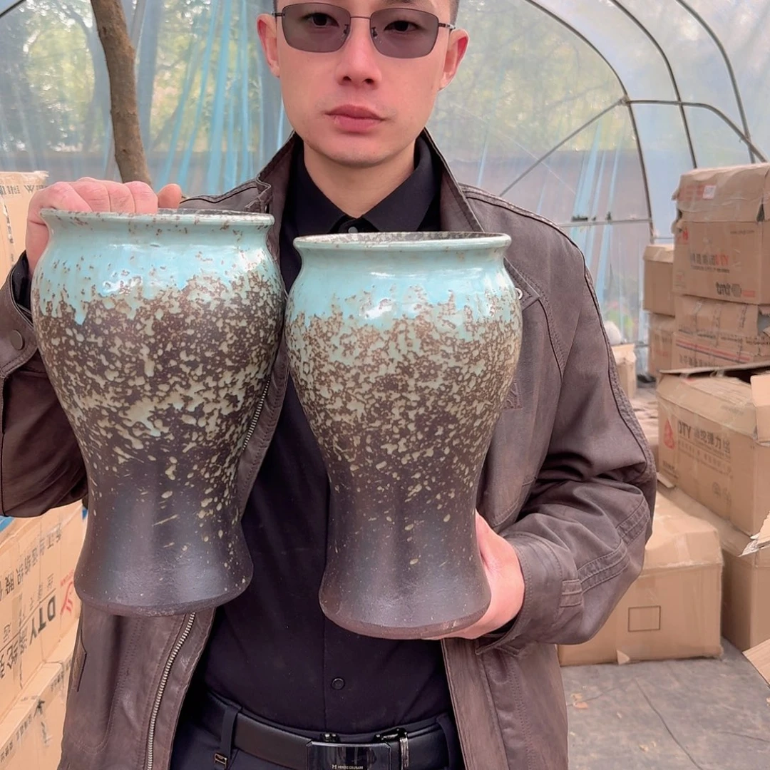 紫砂花盆口15高27（两个柴烧点点蓝沈！！！