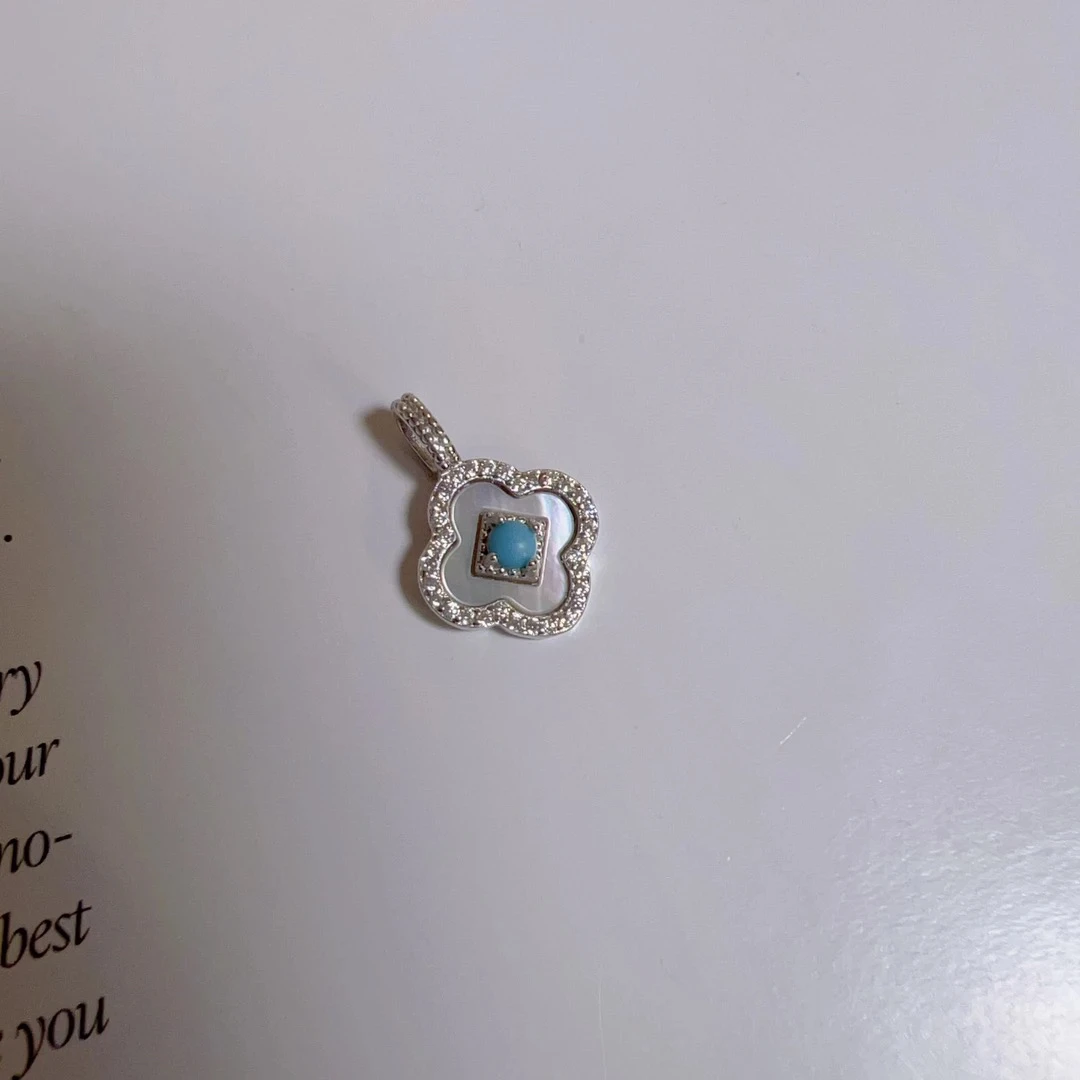 吊坠925银贝壳 S925银天然白贝四叶草松松吊坠(赠链）多样性发一