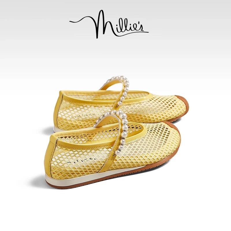 妙丽网面镂空串珠法式浅口鞋女2025夏季新款休闲户外涉水洞洞鞋￥