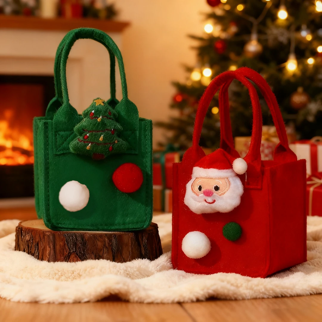 圣诞节苹果袋平安夜毛毡手提糖果袋礼品袋平安果包装盒小礼品袋子