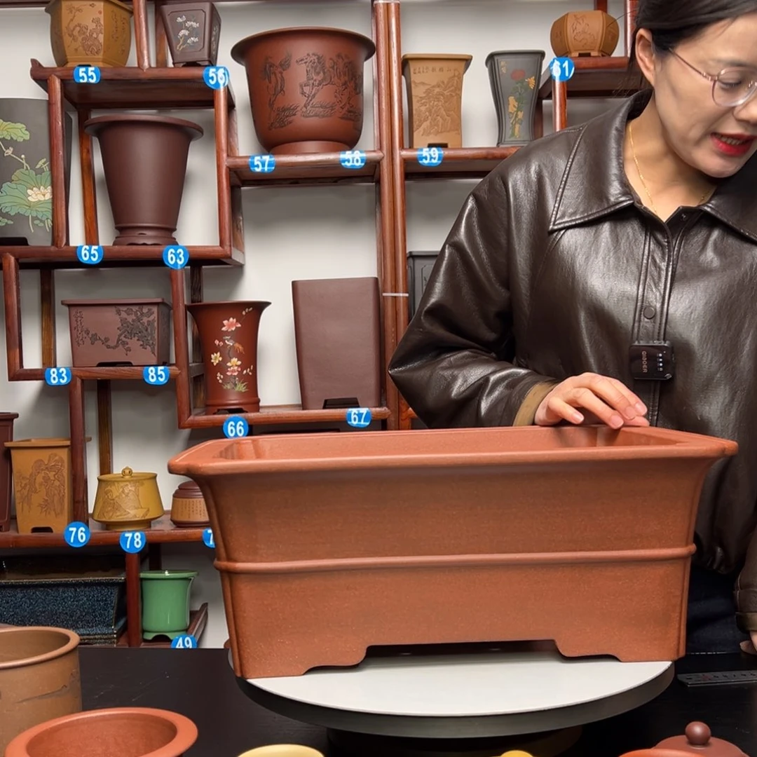 紫砂花盆虚***实长方花盆