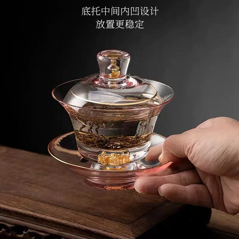玻璃盖碗茶杯耐热防烫三才泡茶碗单个高档水晶手抓壶功夫茶具4985