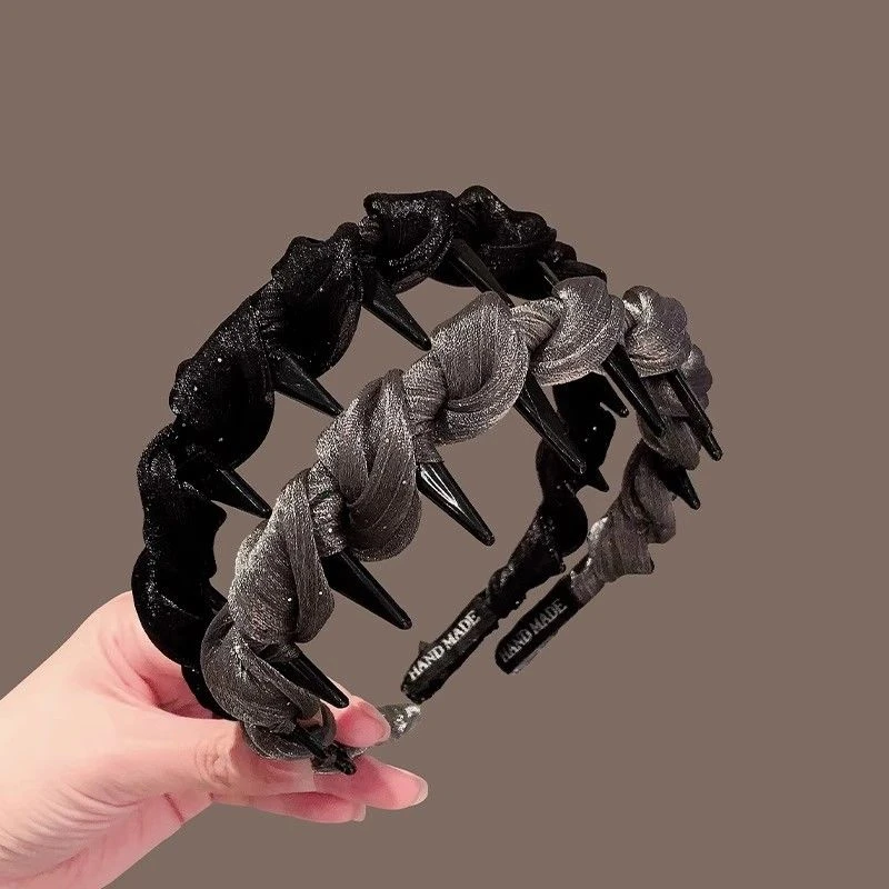 气质小香风珠光纱发箍女新款2025外出百搭高级感压发头箍防滑带齿