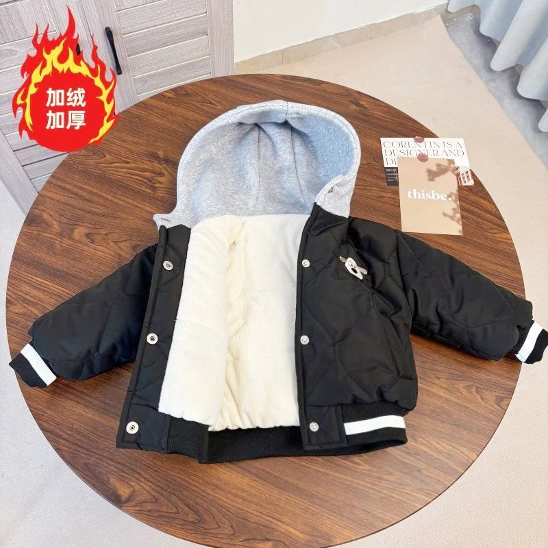 2025冬季中小童棉袄加绒卡通连帽新衣男童女童棉衣百搭外套