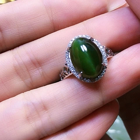 和田玉戒指银S925镶嵌