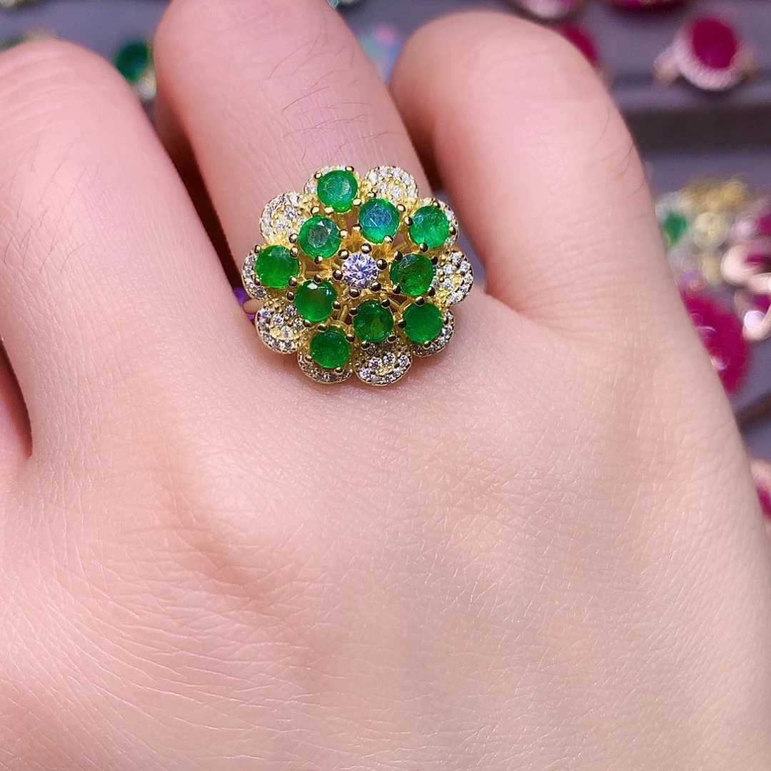 戒指银S925镶嵌祖母绿