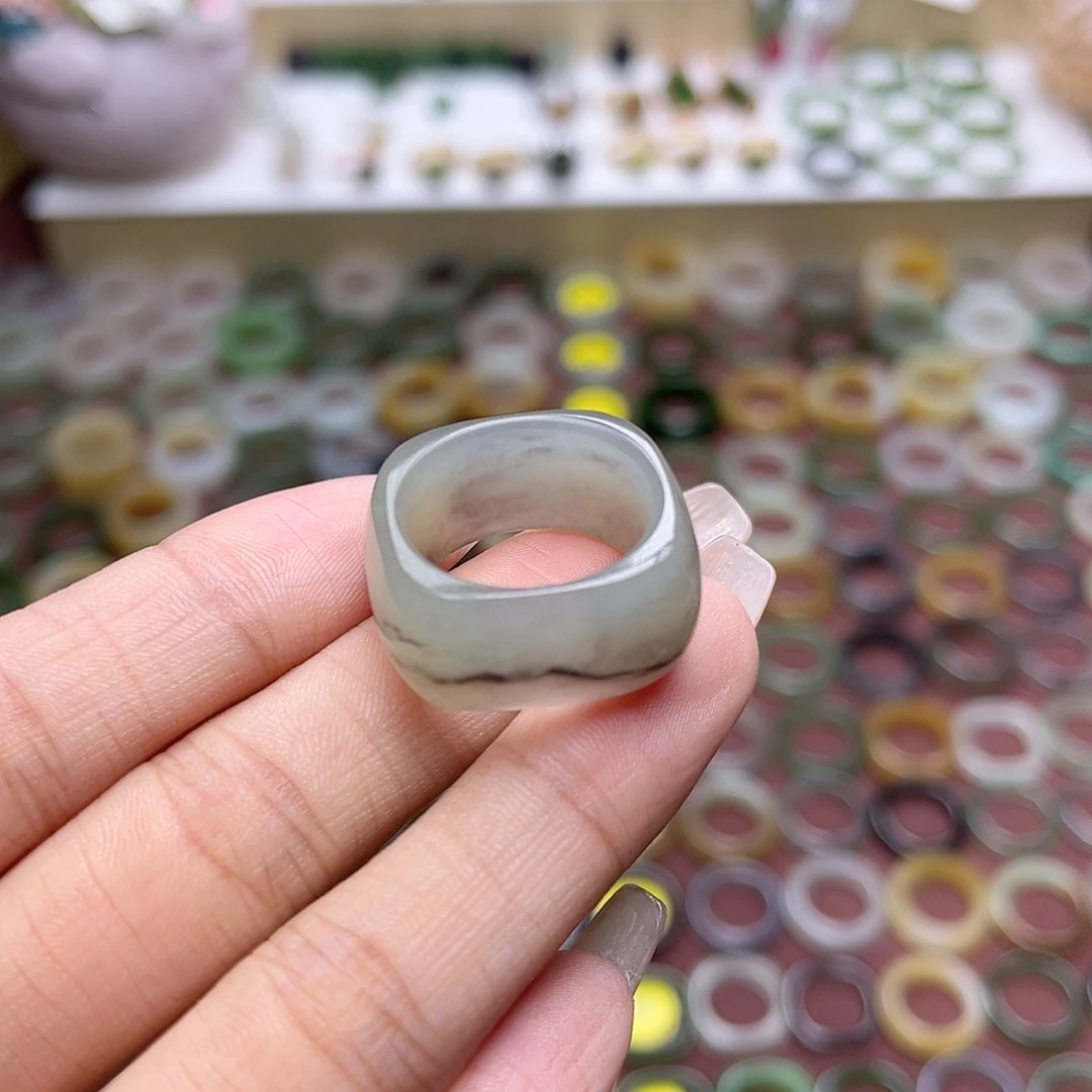 和田玉戒指未镶嵌18.3内径 紫翠