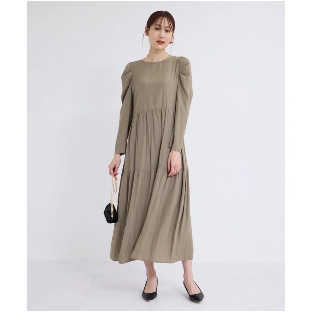 【胖虎家】春季新款 P 泡泡袖分层长裙法式简约时尚显瘦连衣裙