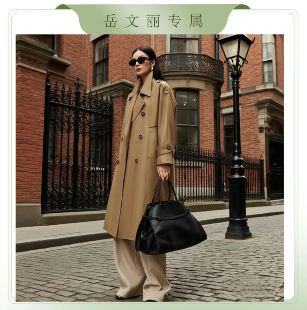 2025秋季新品气质时尚休闲双排扣英伦风宽松风衣女中长款2289