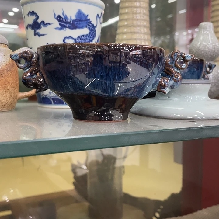 钧瓷老形制双耳盏