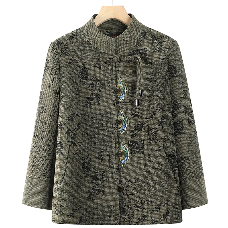 中老年女装春秋装外套气质妈妈装绣花立领上衣老人衣服洋气奶奶装