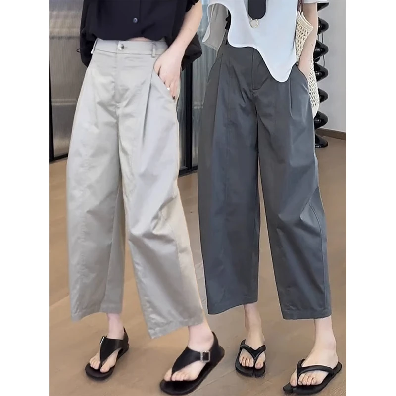 阔腿哈伦裤夏季新款女小个子薄款萝卜裤胖mm显瘦大码八九分弯刀裤