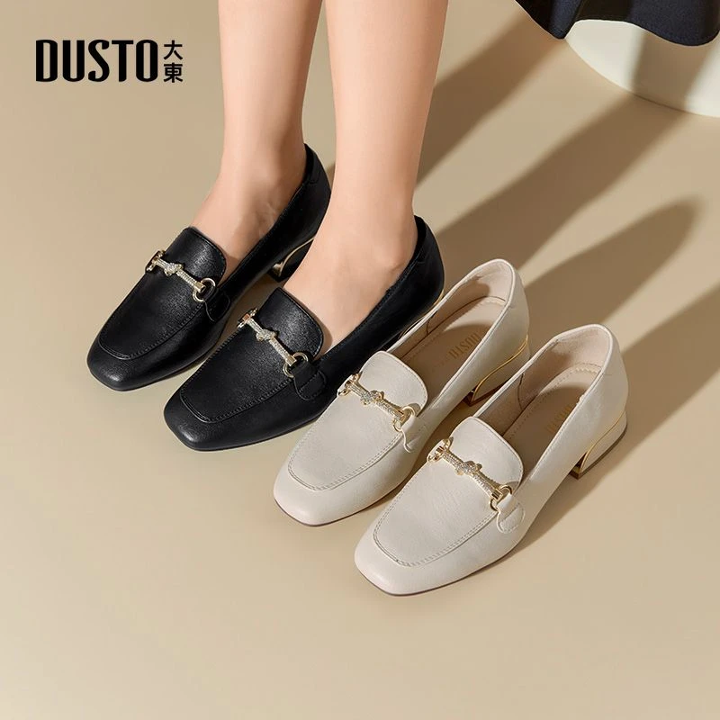 大东乐福鞋2025秋季新款单鞋舒适通勤皮鞋百搭复古高跟鞋子女0004