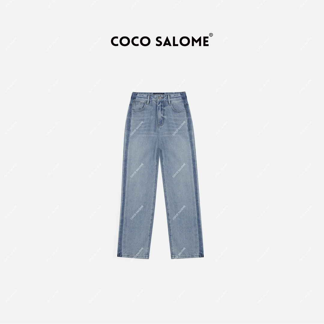 韩彬彬"扶摇"秋冬穿搭93%棉腔调穿搭直筒水洗渐变蓝牛仔裤W009-7