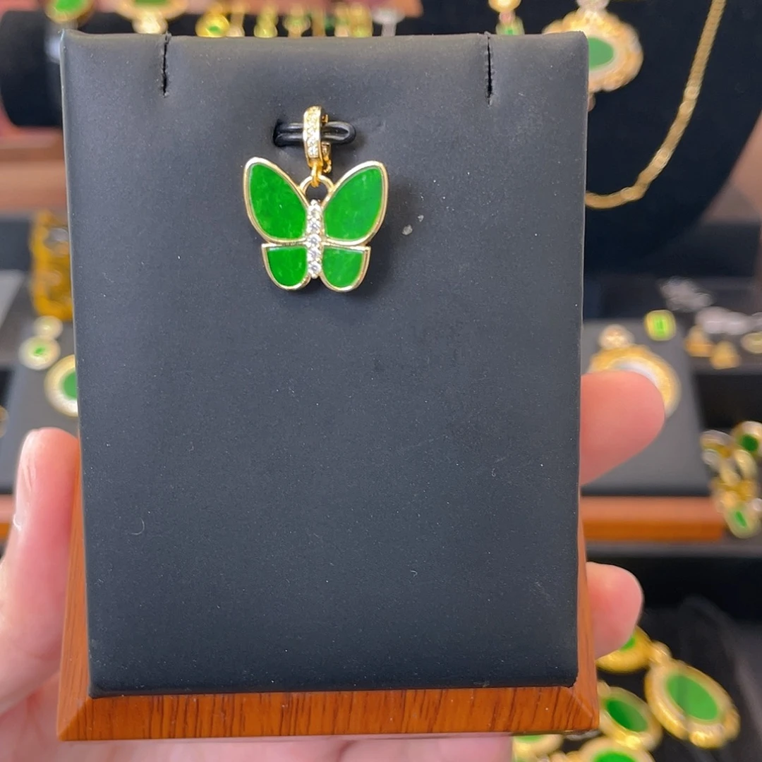 翡翠银S925镀金镶嵌吊坠(不含链)万能扣