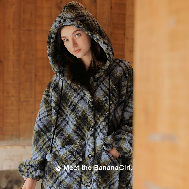 Bananagirl【海苔饼干】女装秋冬加厚保暖中长款袍子大码套装可外穿