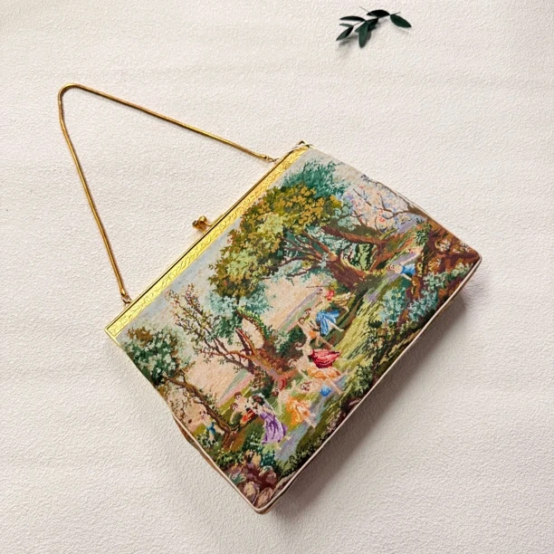 【六六中古】孤品复古刺绣油画风手提包th8041尺寸22*17*3