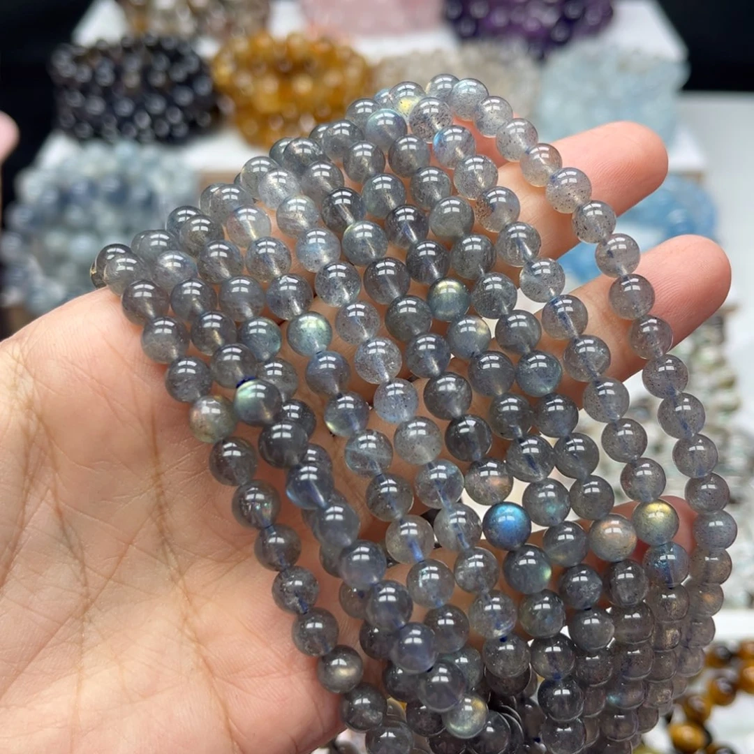 水晶手链未镶嵌三圈灰月光6.4mm