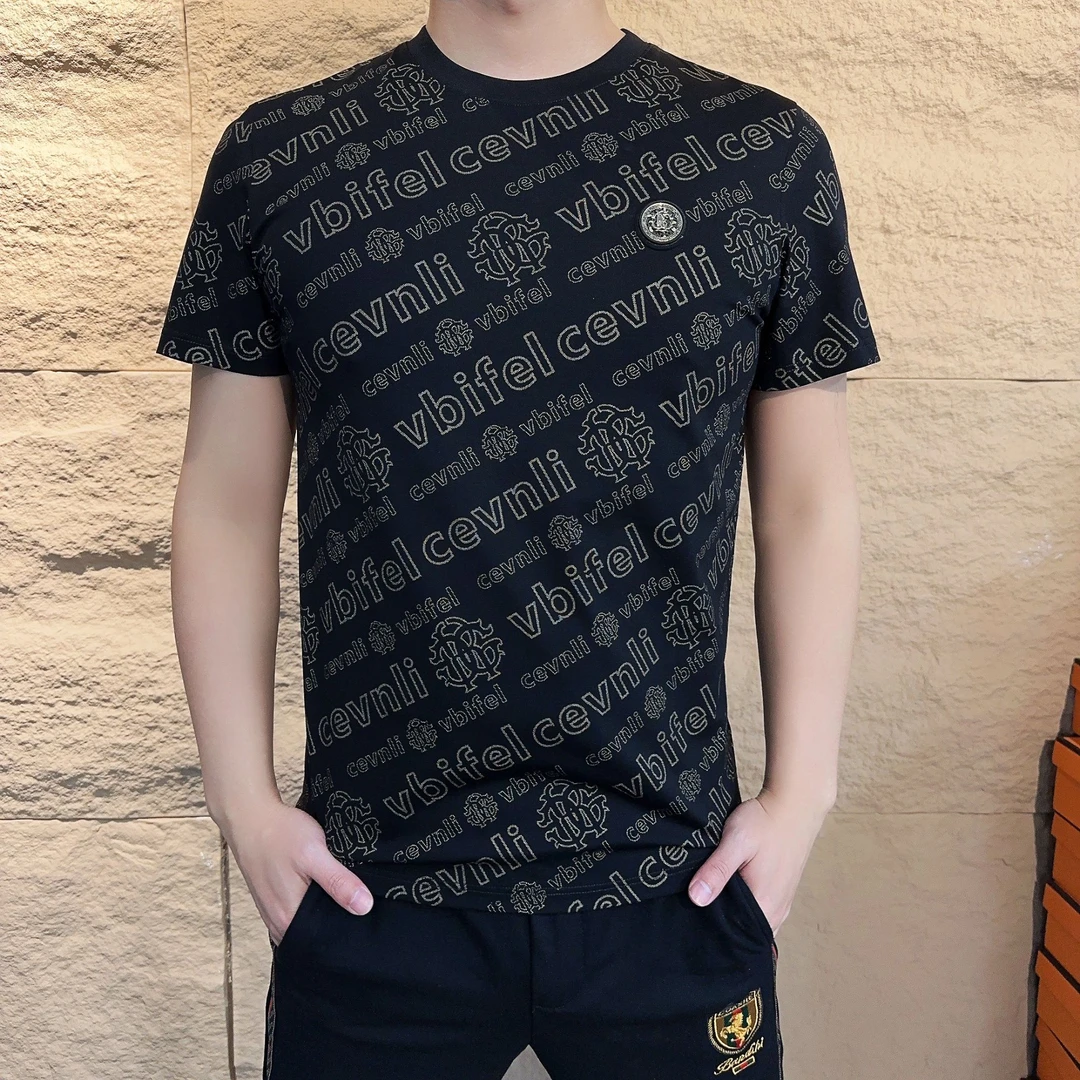 夏季男士潮流液氨丝光棉半袖时尚休闲百搭款圆领短袖T恤9251