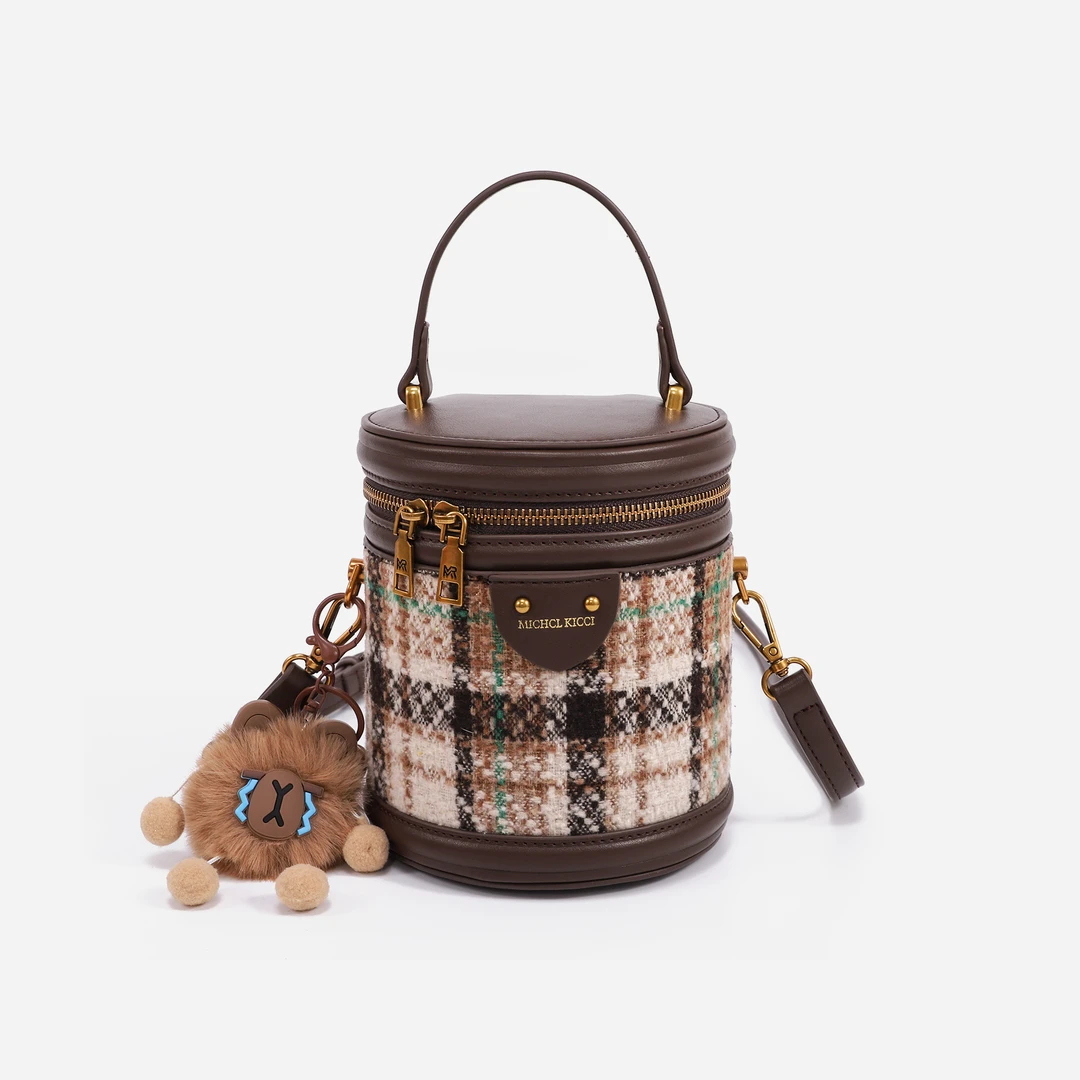 【湛兰321专属】发财桶时尚休闲手提斜挎圆筒包BP24112826咖啡色